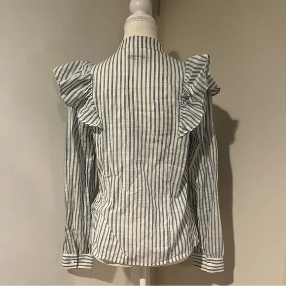 Rebecca Minkoff Blue & White Striped Ruffle Button Up Blouse - Picture 2 of 3